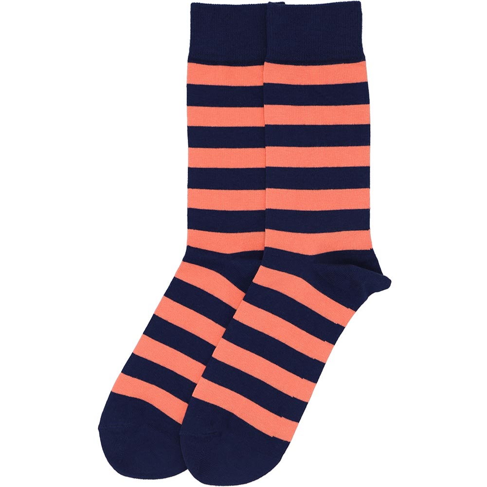 Men's Navy Blue and Orange Striped Socks