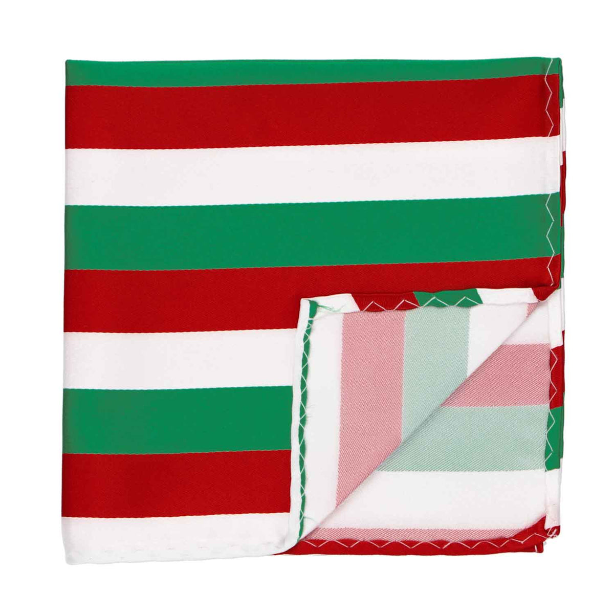 Kelly Green White and Red Striped Pocket Square