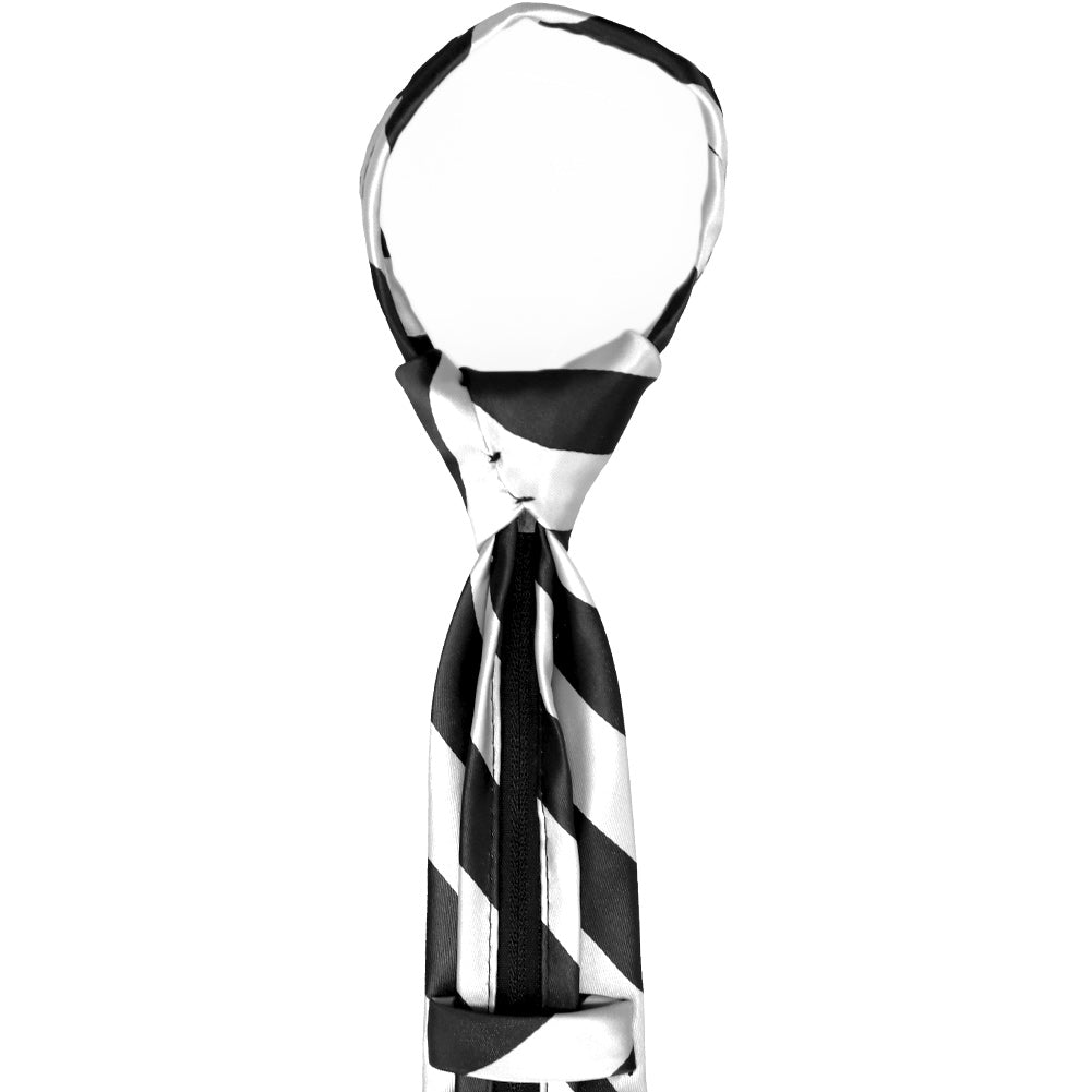 Boys' Black And White Striped Zipper Tie | Shop At TieMart – TieMart, Inc.