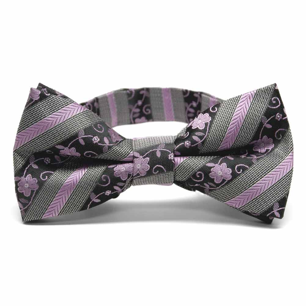 English Lavender Floral Striped Band Collar Bow Ties Shop At Tiemart Tiemart Inc 5820