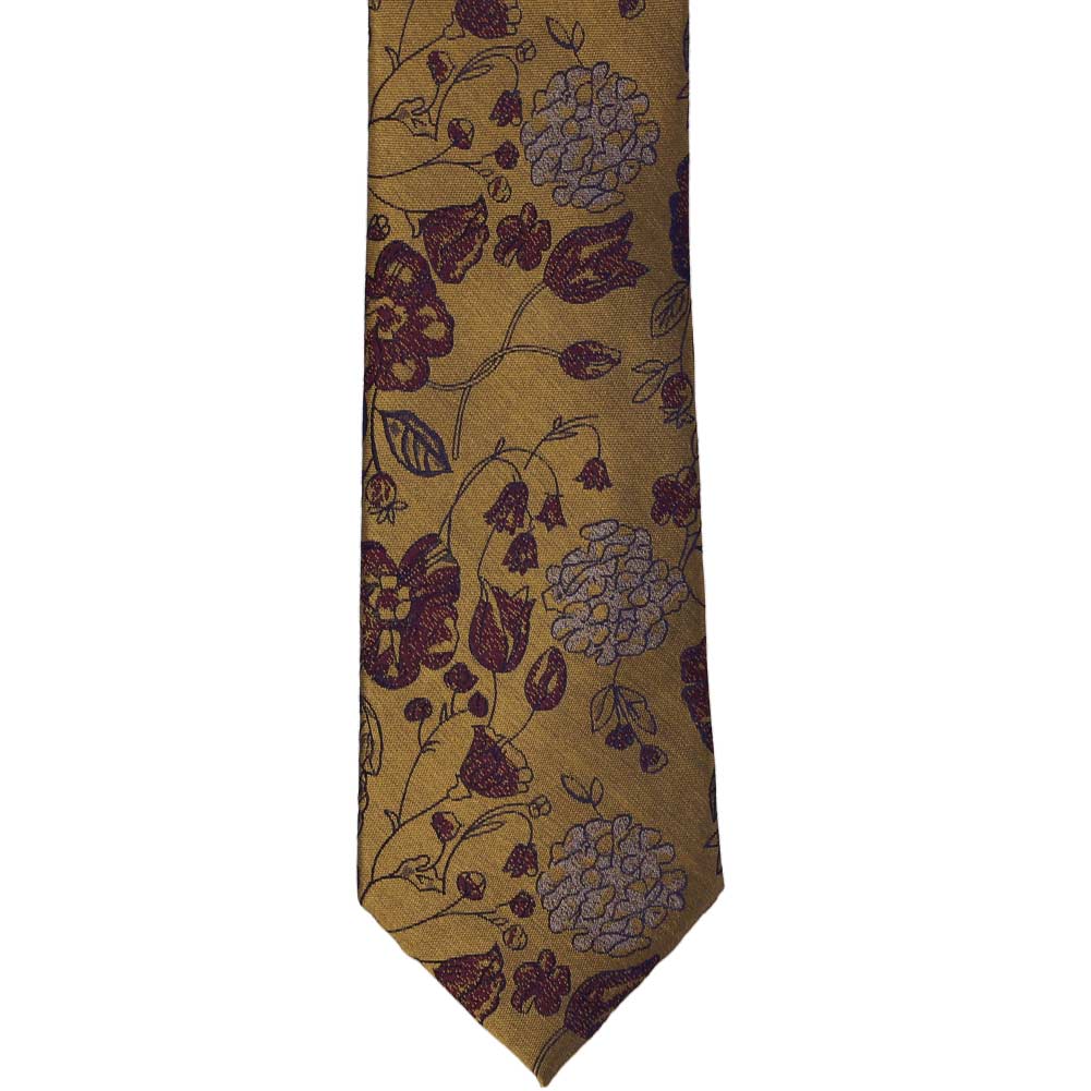 Old Gold Floral Silk Narrow Necktie, 3 Width
