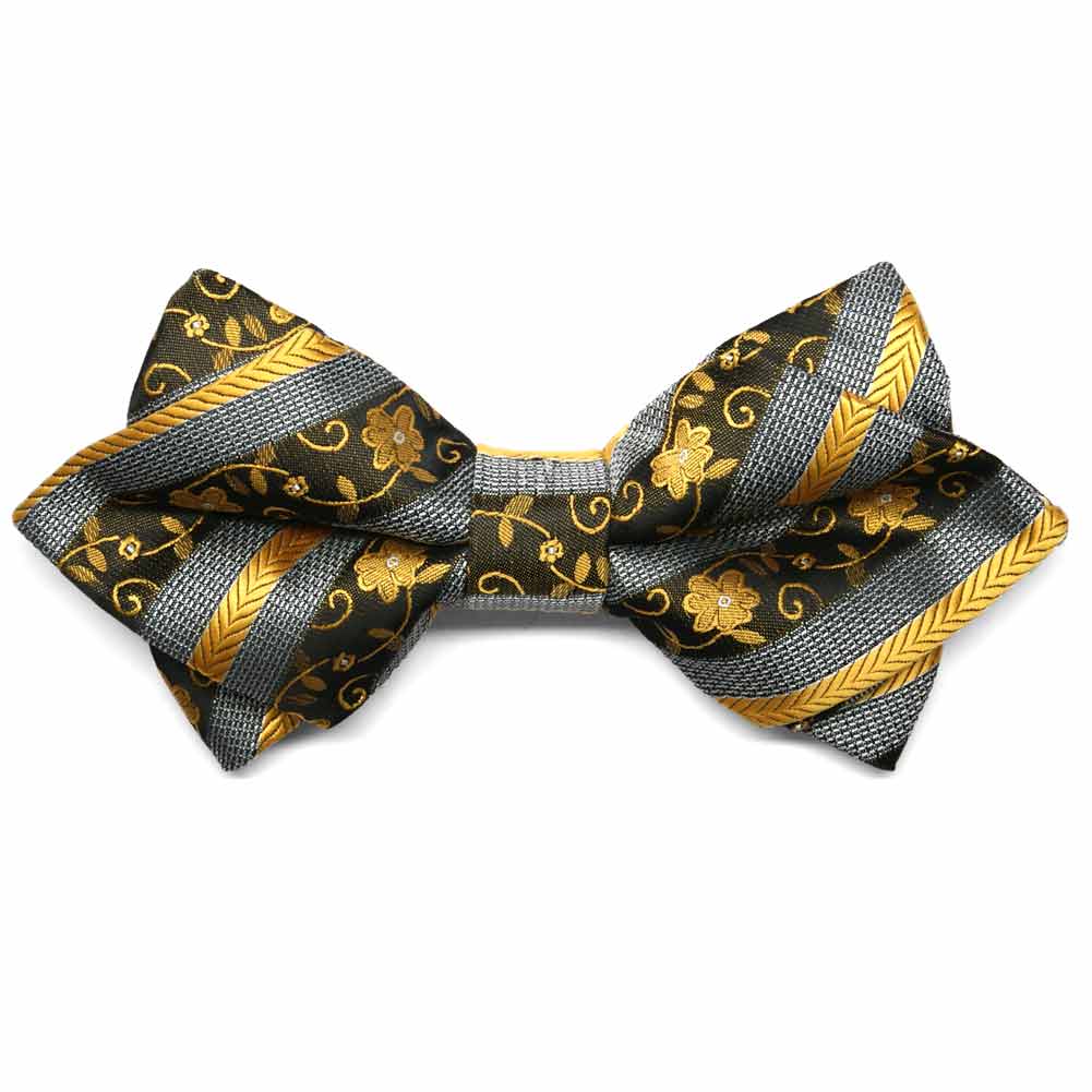 Marigold Yellow Floral Striped Diamond Tip Bow Tie Shop At Tiemart Tiemart Inc 1616