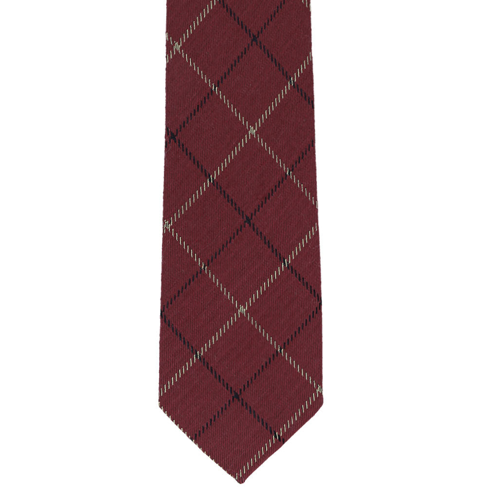 NWT-Burberry Silk&Wool - orders Red Claret - Tonal Plaid - Neck Tie - Made in England