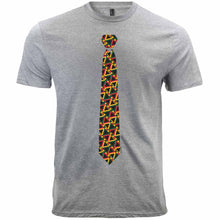 Load image into Gallery viewer, A red, yellow, green and black African-inspired design on a light gray t-shirt