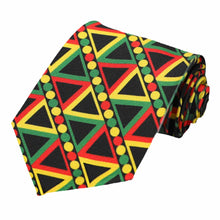 Load image into Gallery viewer, African necktie in geometric shapes and black, red, green and yellow colors