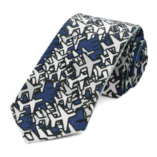 Load image into Gallery viewer, Airplane pattern slim tie in blue and gray