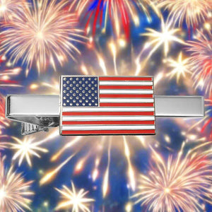 American flag tie bar with fireworks