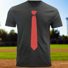 Load image into Gallery viewer, Red necktie baseball coach t-shirt at baseball field