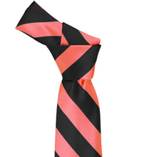 Load image into Gallery viewer, Knot on a coral and black striped tie