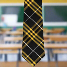 Load image into Gallery viewer, Black and gold striped tie in a school classroom