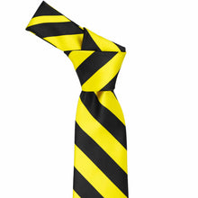 Load image into Gallery viewer, Knot on a black and yellow striped tie