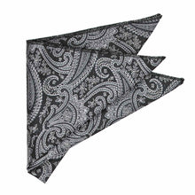 Load image into Gallery viewer, Folded black paisley pocket square