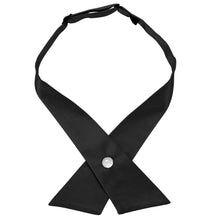 Load image into Gallery viewer, A solid black pearl snap crossover tie, snapped closed with the ends flat