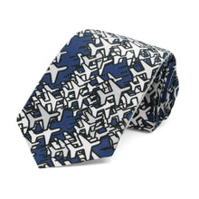 Load image into Gallery viewer, Boys&#39; airplane pattern slim tie in blue and gray