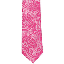 Load image into Gallery viewer, Front of a boys&#39; bright fuchsia paisley necktie