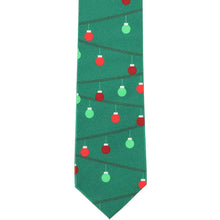 Load image into Gallery viewer, Front of a boys&#39; green tie with a design of ornaments