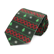 Load image into Gallery viewer, Boys&#39; tie with a red and green Christmas sweater pattern