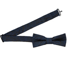 Load image into Gallery viewer, Open band collar on a boys&#39; navy blue paisley bow tie