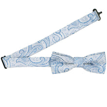 Load image into Gallery viewer, Open band collar on a boys&#39; pastel blue paisley bow tie