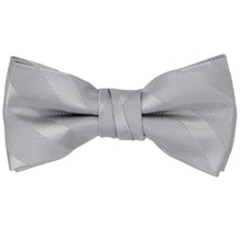 Load image into Gallery viewer, A boys&#39; silver bow tie with tone-on-tone-stripes