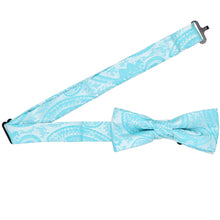 Load image into Gallery viewer, Open band collar on a boys&#39; turquoise paisley bow tie