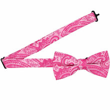 Load image into Gallery viewer, Bright fuchsia paisley bow tie with open band collar