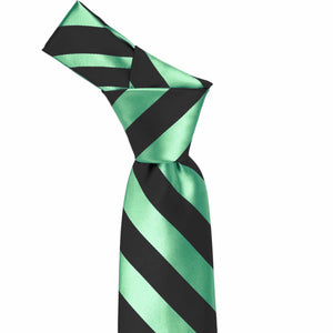 Knot on a bright mint and black striped tie