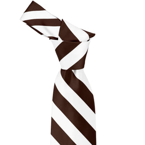 Knot on brown and white striped tie knot