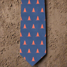 Load image into Gallery viewer, Construction cone themed necktie on dirt