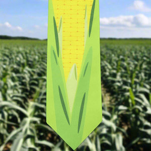 Corn on the cob themed tie in a cornfield