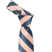 Load image into Gallery viewer, Knot on a dusty blue and petal striped necktie