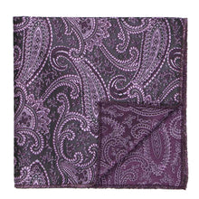 Load image into Gallery viewer, Inside of an eggplant paisley pocket square