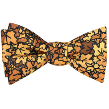 Load image into Gallery viewer, A brown leaf themed self-tie bow tie, tied