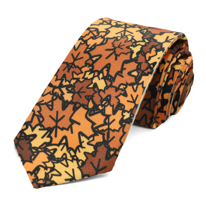 Fall leaf pattern tie in a slim width