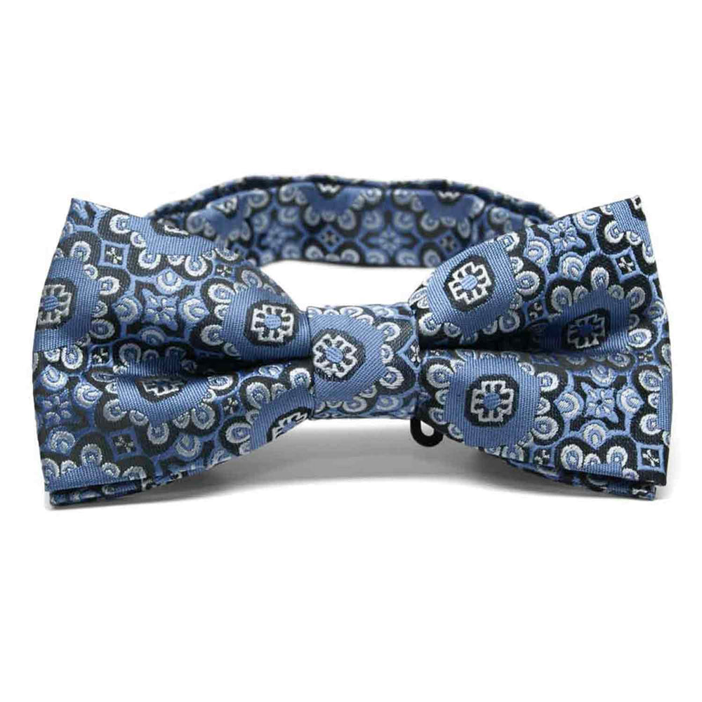 French Blue Emma Floral Pattern Band Collar Bow Tie