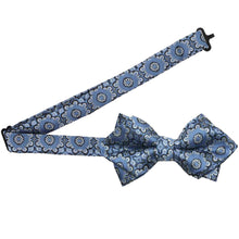 Load image into Gallery viewer, Open band collar on a french blue floral diamond tip bow tie