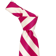 Load image into Gallery viewer, Knot on a fuchsia and cream striped tie