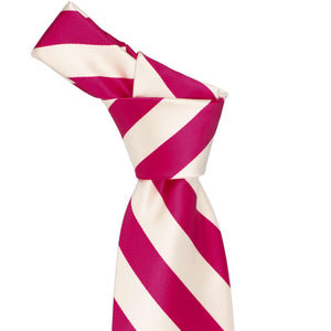 Knot on a fuchsia and cream striped tie