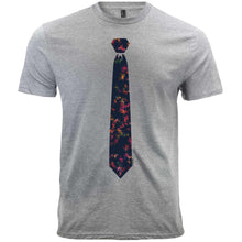 Load image into Gallery viewer, A light gray men&#39;s t-shirt with a printed dark gray flamingo necktie design