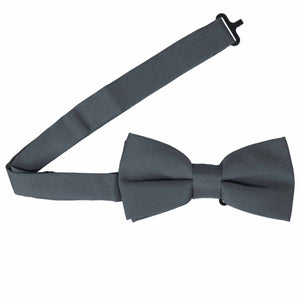 Open band collar on a gray matte bow tie