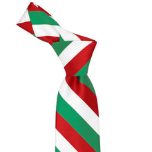 Load image into Gallery viewer, Knot on a kelly green, red and white striped tie