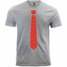 Load image into Gallery viewer, A red and black hockey themed necktie print on a light gray t-shirt