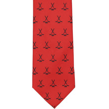 Load image into Gallery viewer, Front view red hockey stick and puck pattern necktie