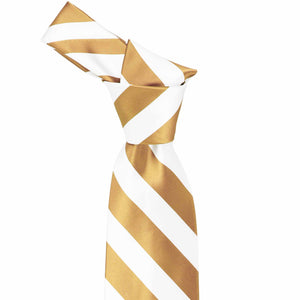 Knot on a honey gold and white striped tie