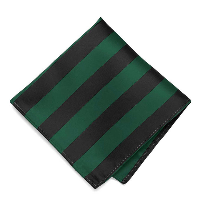 A hunter green and black striped pocket square