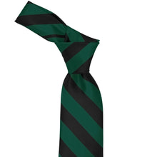 Load image into Gallery viewer, Knot on a hunter green and black striped tie