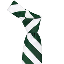 Load image into Gallery viewer, The knot on a hunter green and white striped tie