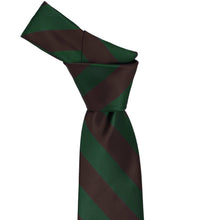 Load image into Gallery viewer, Knot on a hunter green and brown striped tie