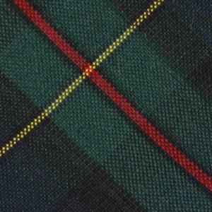 Close up of a hunter green and navy blue plaid tie