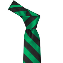 Load image into Gallery viewer, Knot on a kelly green and black striped tie